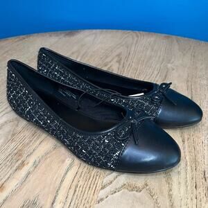 NWT J. Crew Black Cap Toe Tweed Flats Women’s Size 10 Classic Round Toe Slip On
